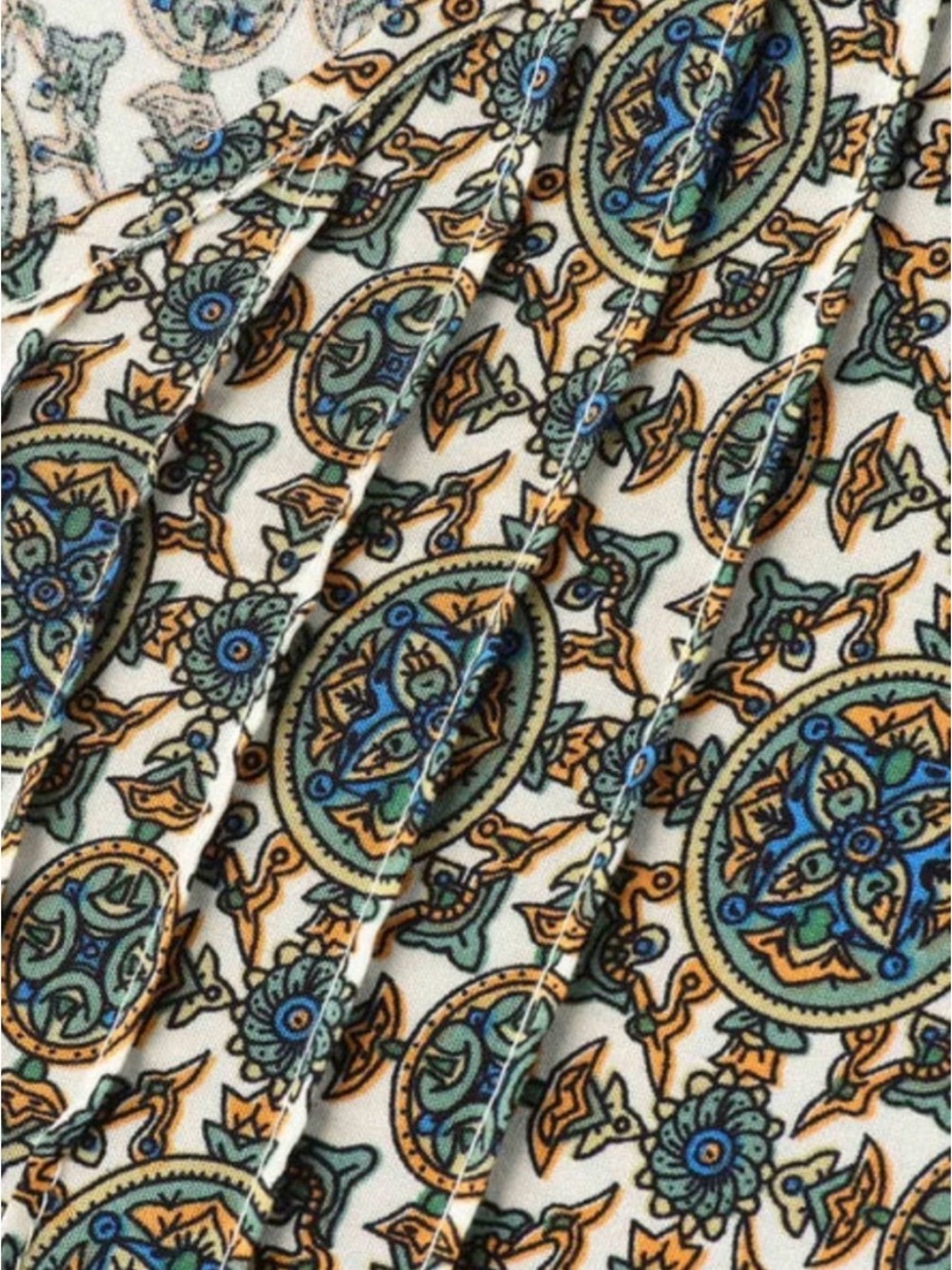 BloomChic Boho Printed V-Neck Peasant Top in Teal & Olive 3X - Picture 3 of 6